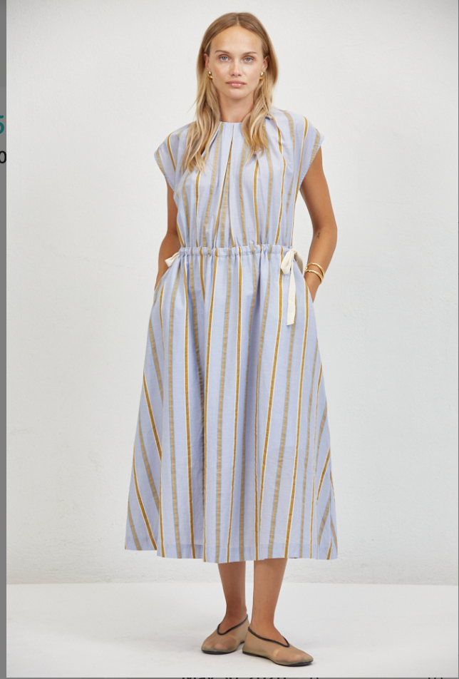 Blue/Gold Quin Drawstring Dress