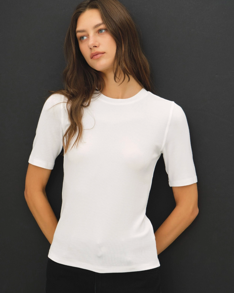 Classic White Half Sleeve Rib Tee