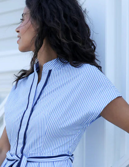 Winnie Blue Ticking Mini Dress