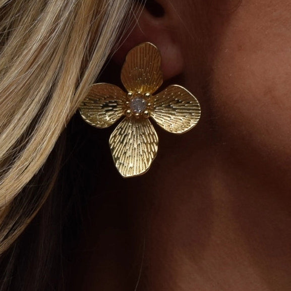 14K Gold Filled Flower and CZ Earring