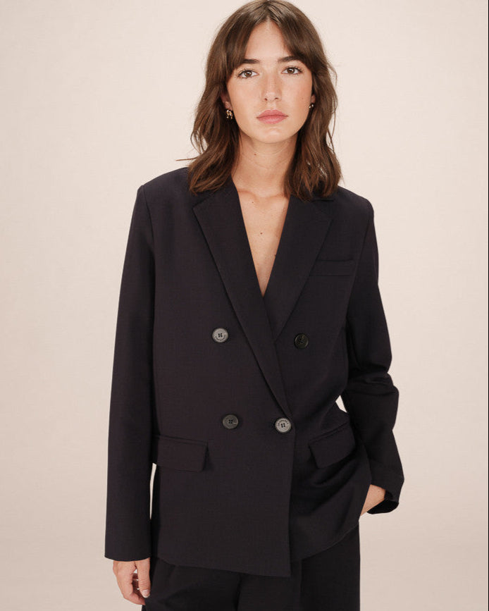 Sureau Navy Double Breasted Blazer
