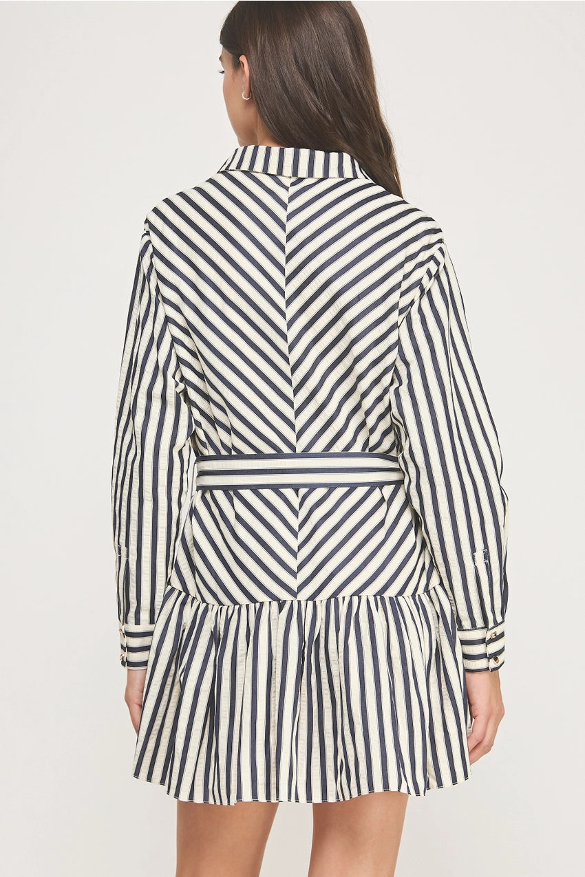 Dani Navy Stripe Mini Shirtdress