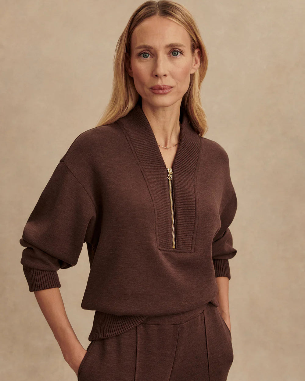 Varley Double Soft Coffee Sally Half Zip