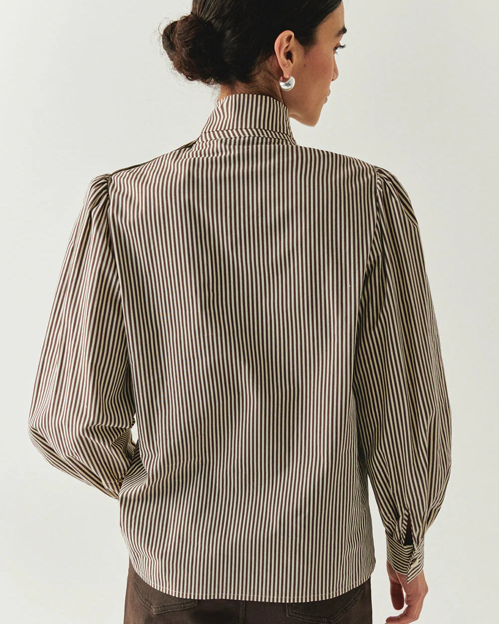 Women's Bonnie Brown Stripe Bow Blouse