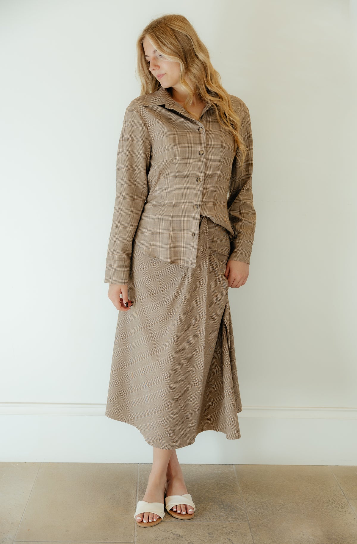 Exquise Brown Glenplaid Faux Wrap Skirt