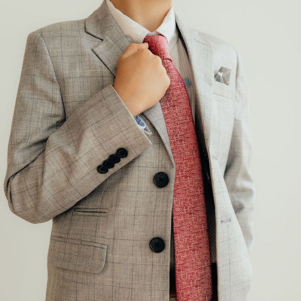 Boy's Grey Windowpane Linen Blazer