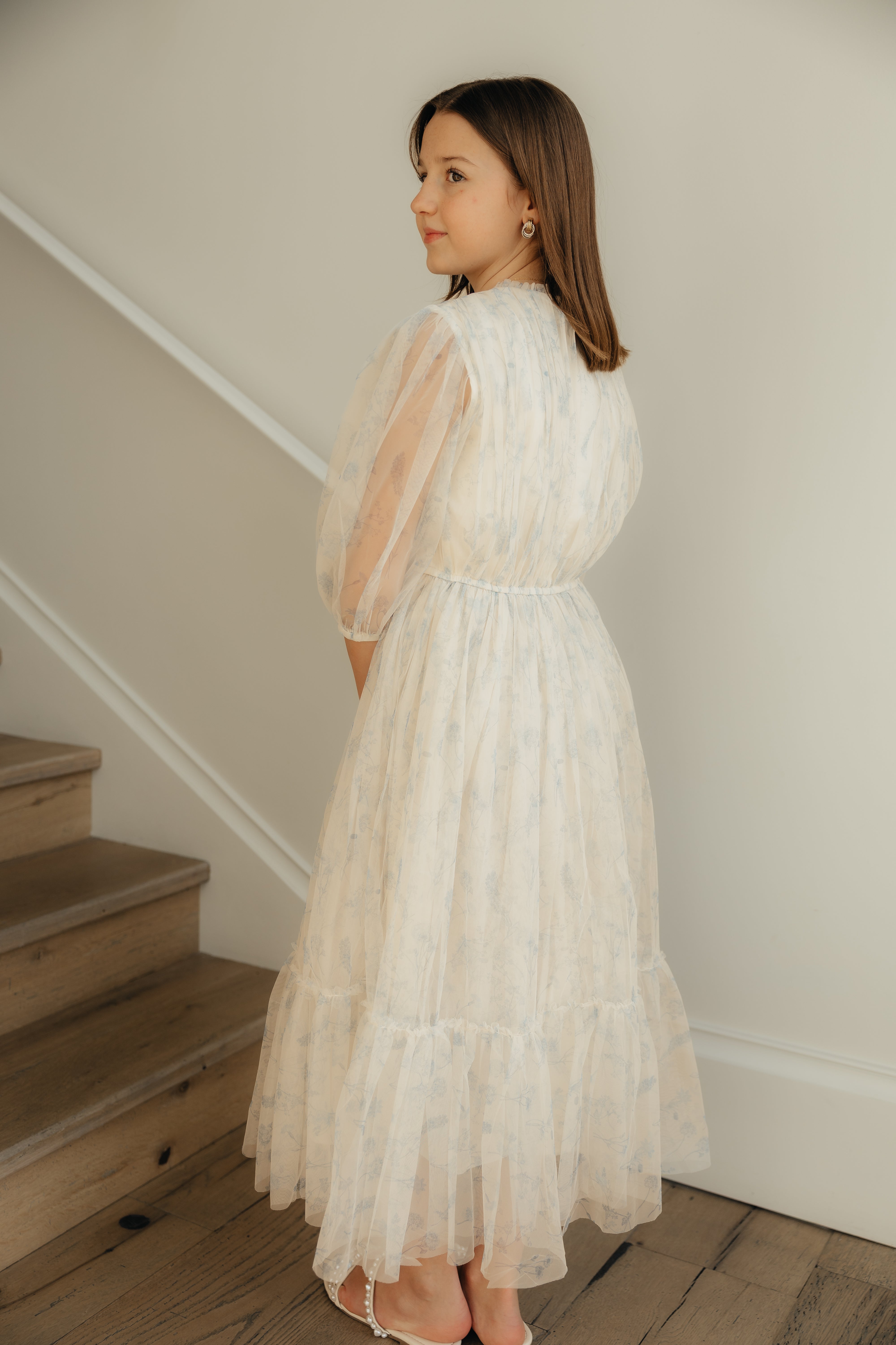 Italian Donna Blue Floral Tulle Dress