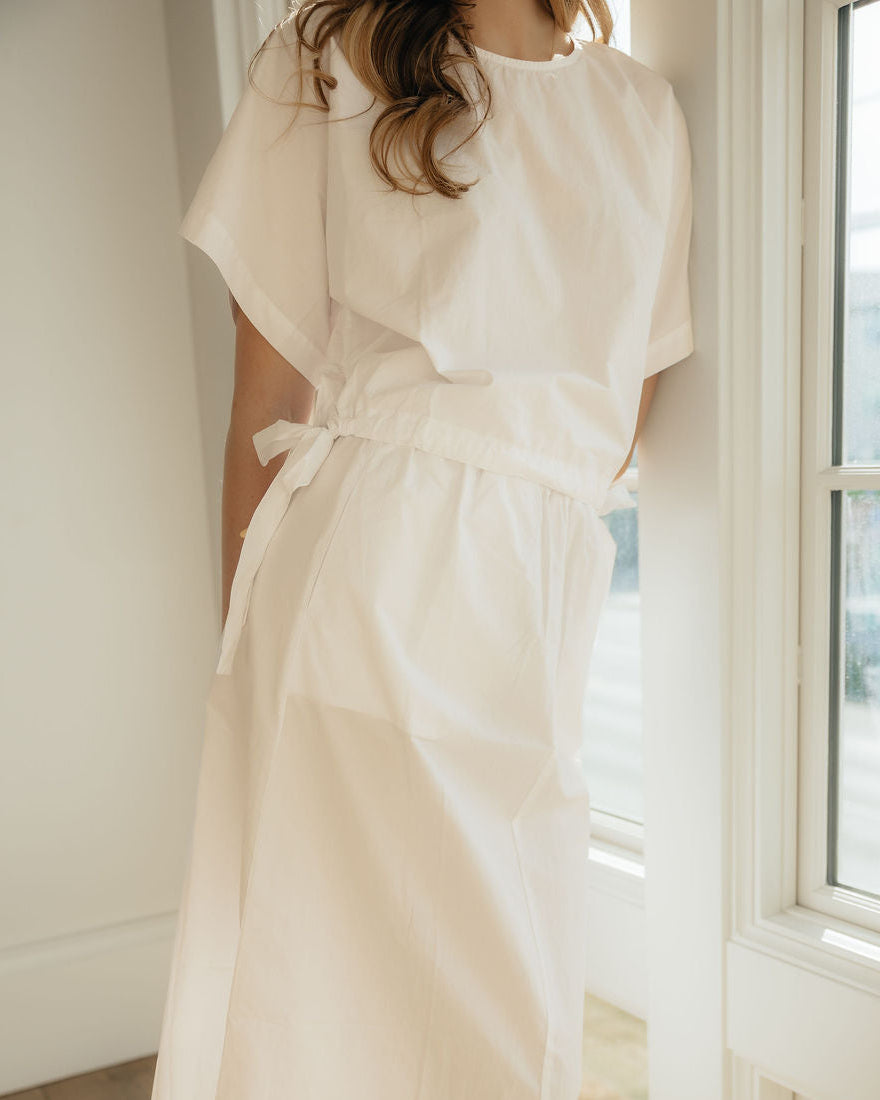 Women's White High Low Drawstring Waist Blouse