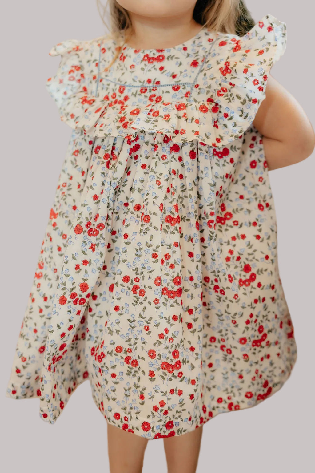 Blue Red Ruffle Yoke Float Dress