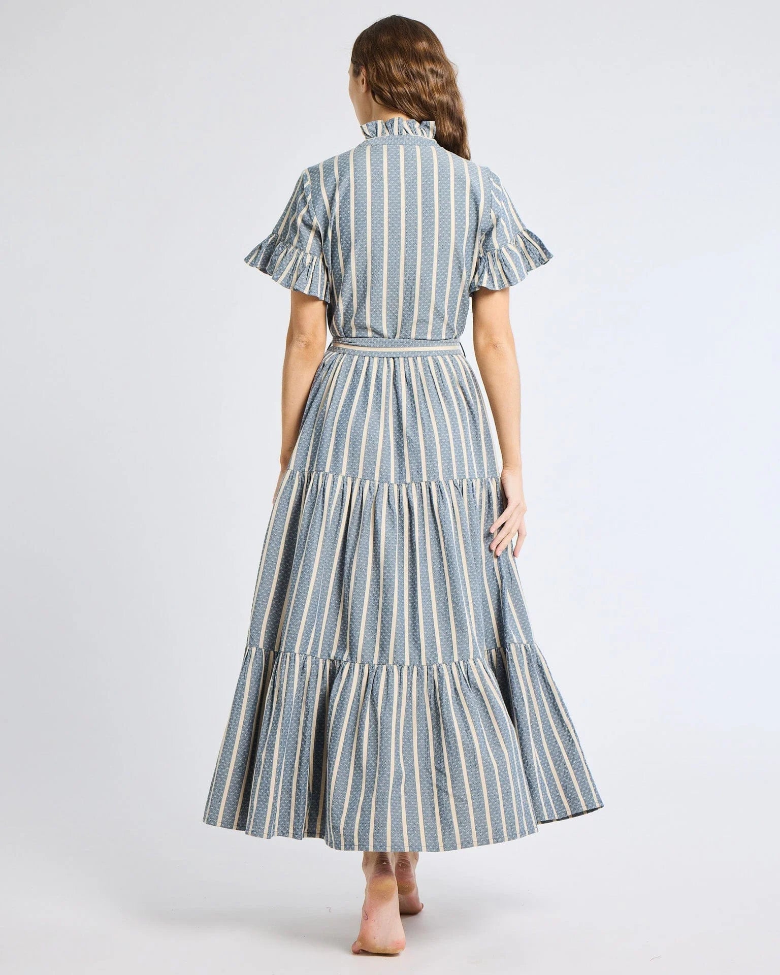 Mille Chambray Stripe Ruffle Shirtdress