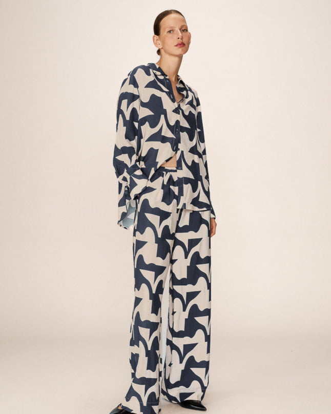 Pavot Navy Rayon Print Wide Pant