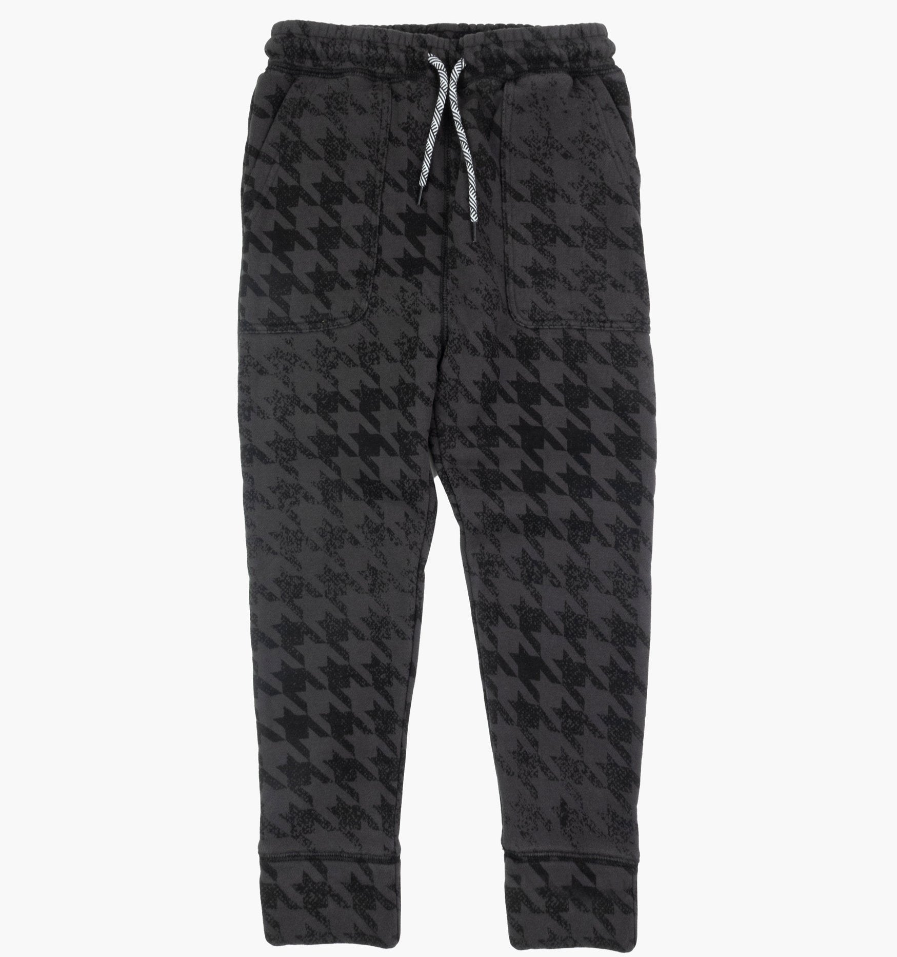 Boy's Black Houndstooth Fleece Sweatpants
