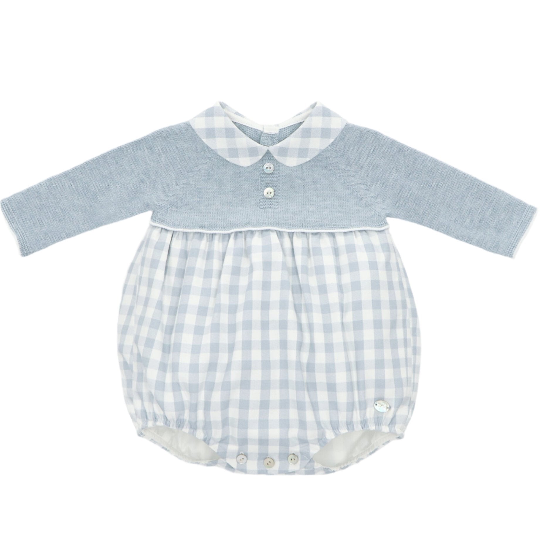 Light Blue Knit and Check Romper
