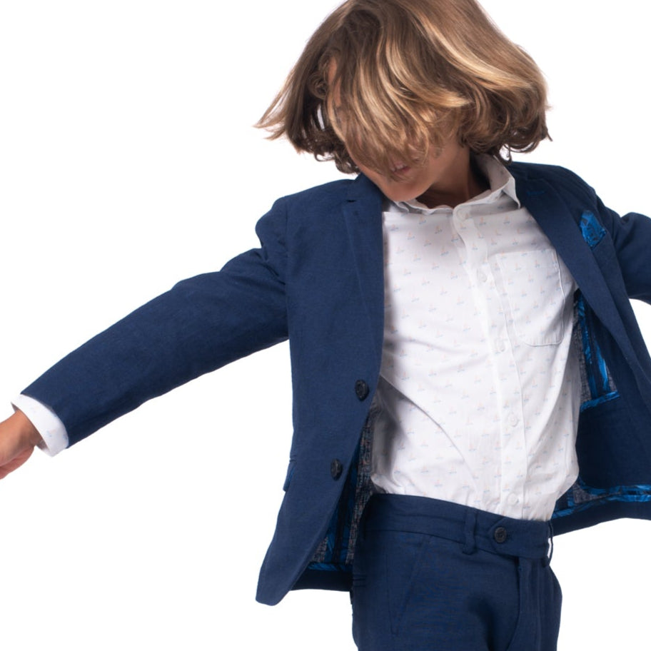 Boy's White Shirt with Sailboat Print