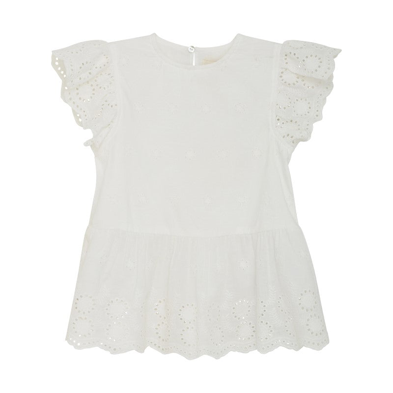White Eyelet Trim Peplum Top