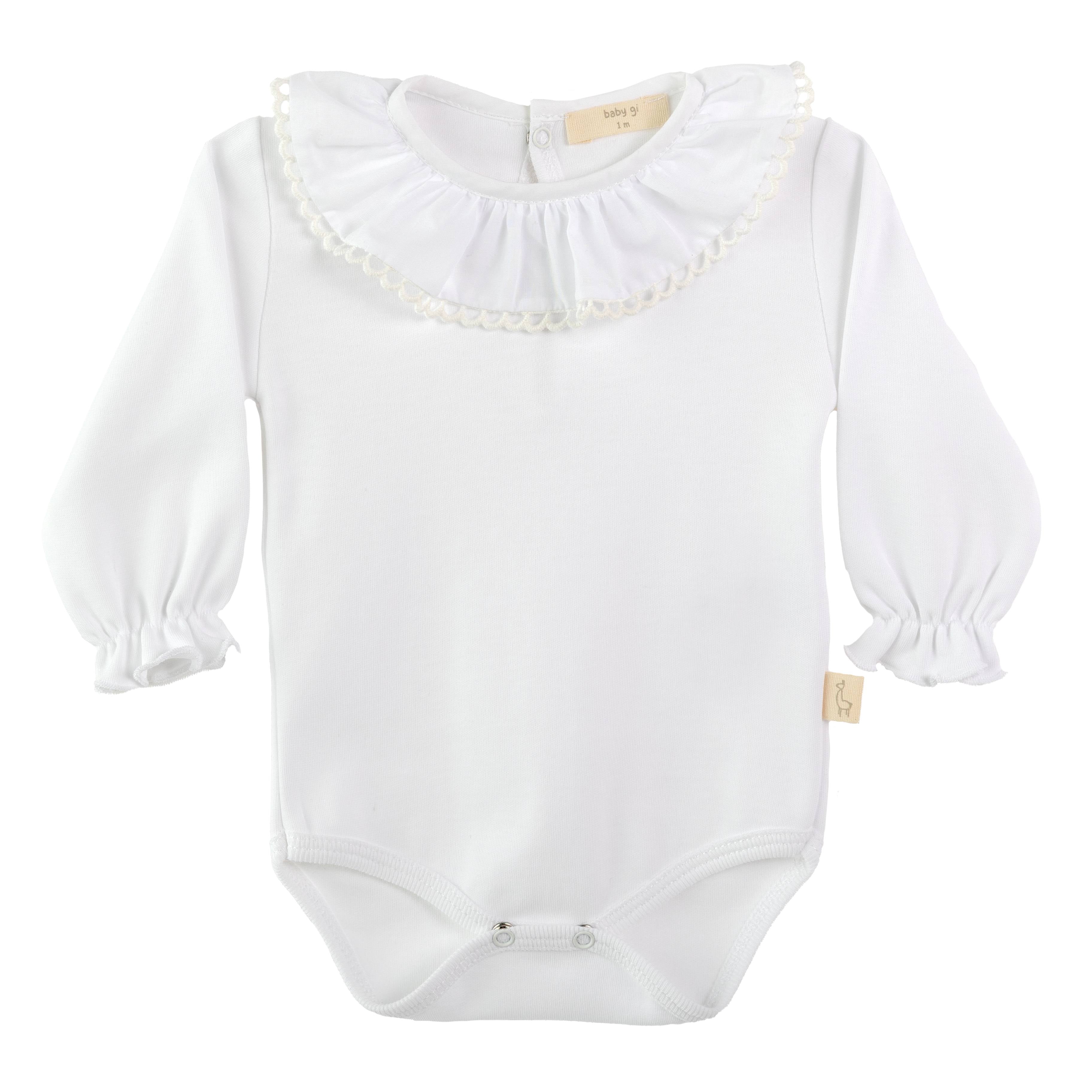 White Ruffle Collar Bodysuit