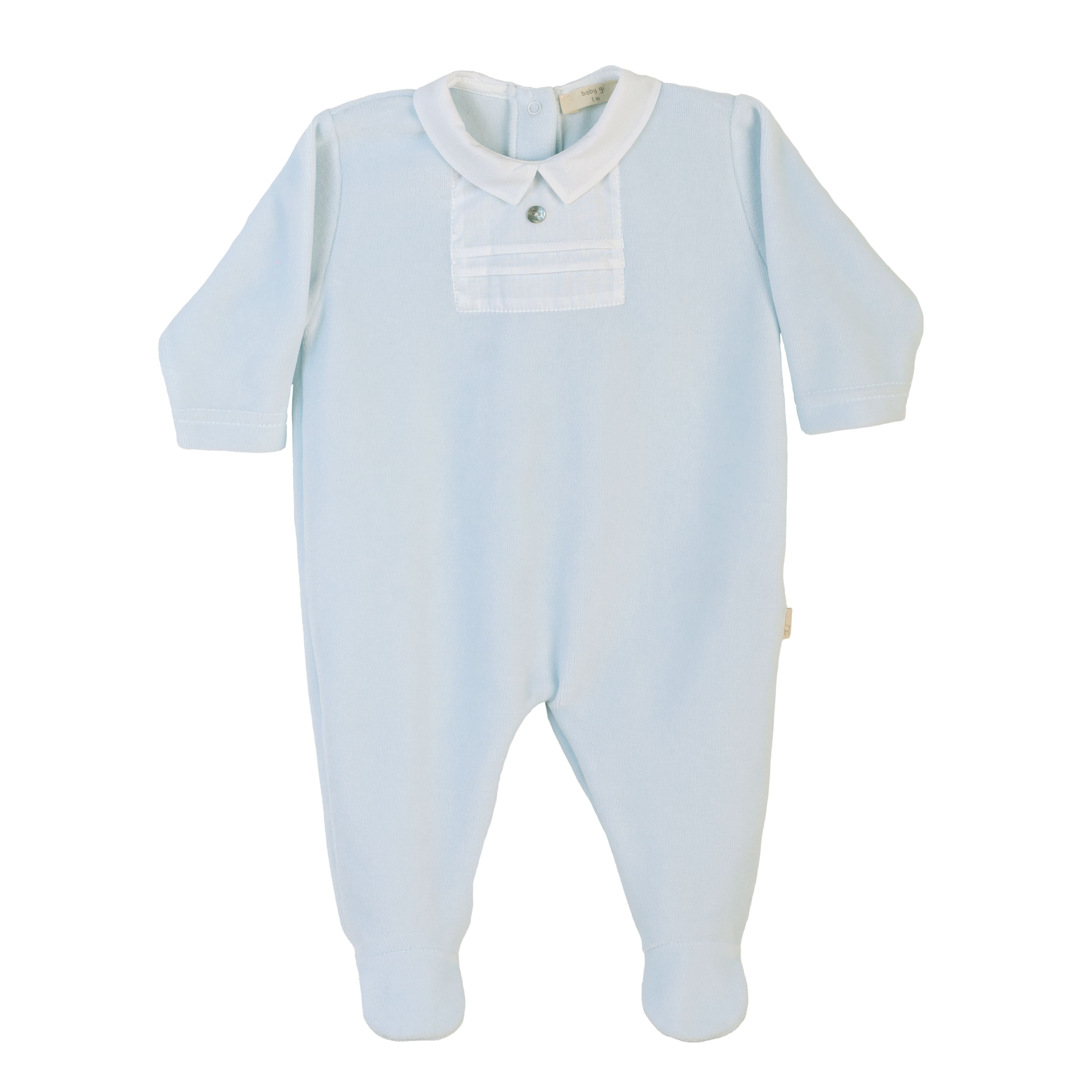 Light Blue Velour Collared Footie