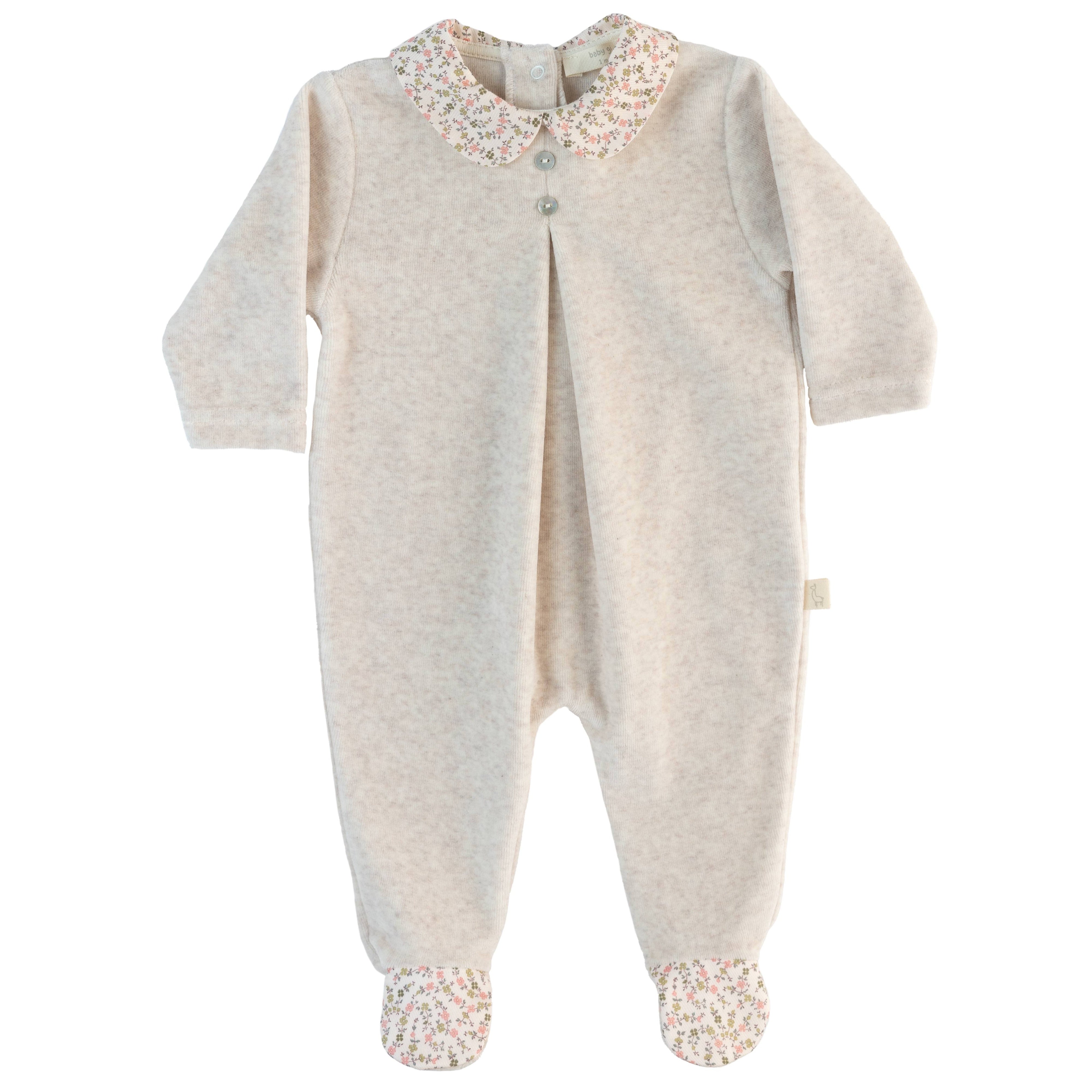 Oat Velour Footie Floral Collar