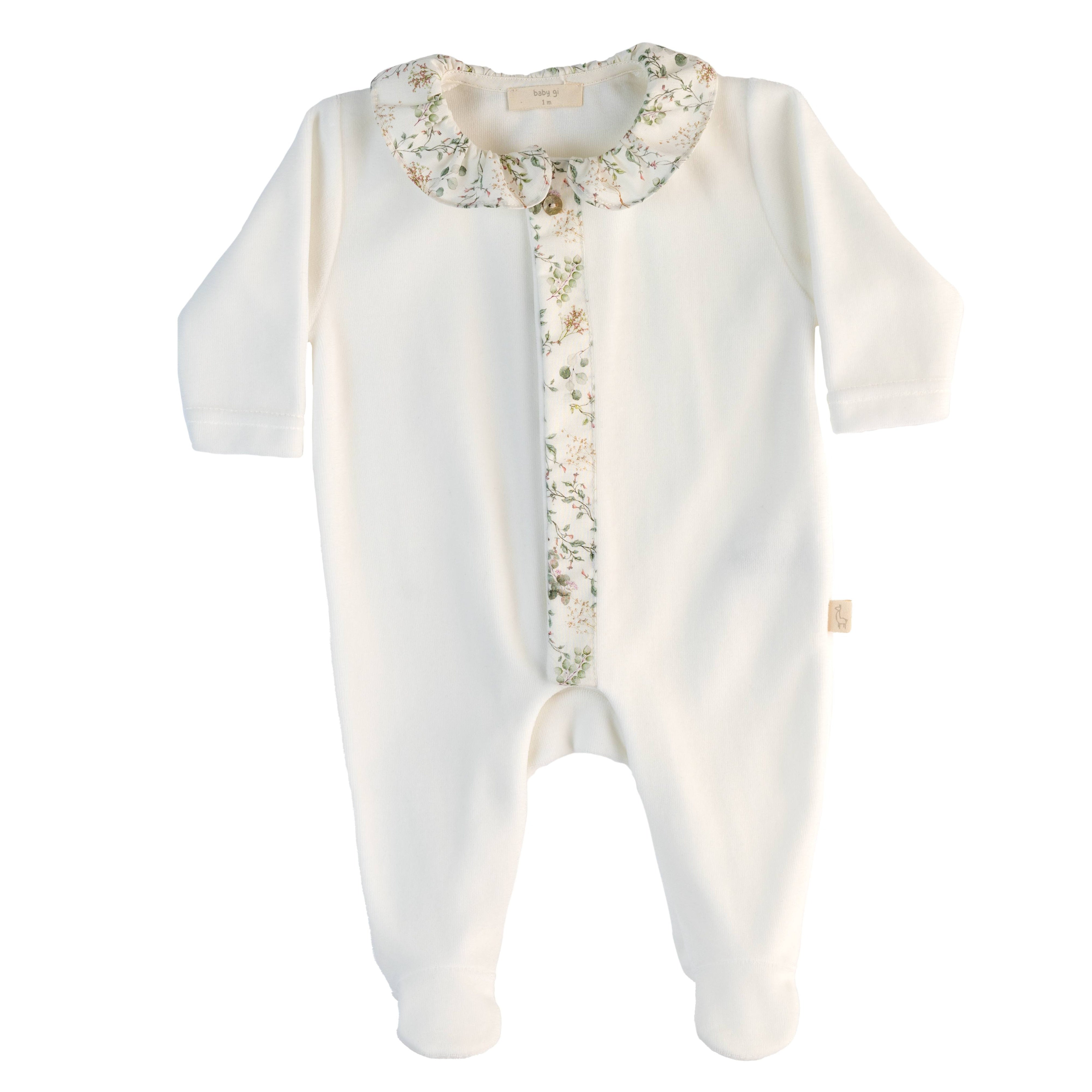Ivory Footie with Floral Collar
