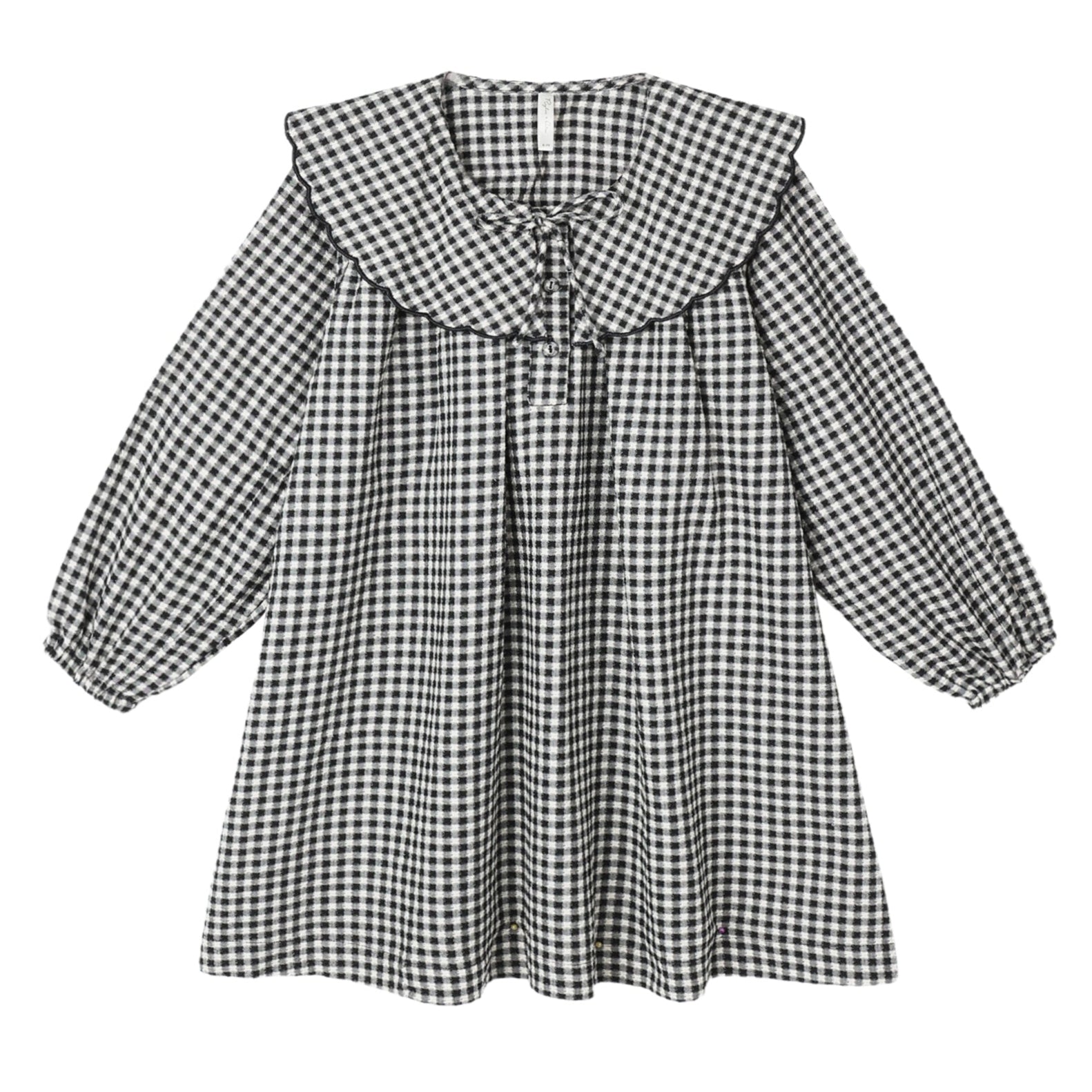 Girl's Rylee & Cru Black Gingham Wide Collar Dress