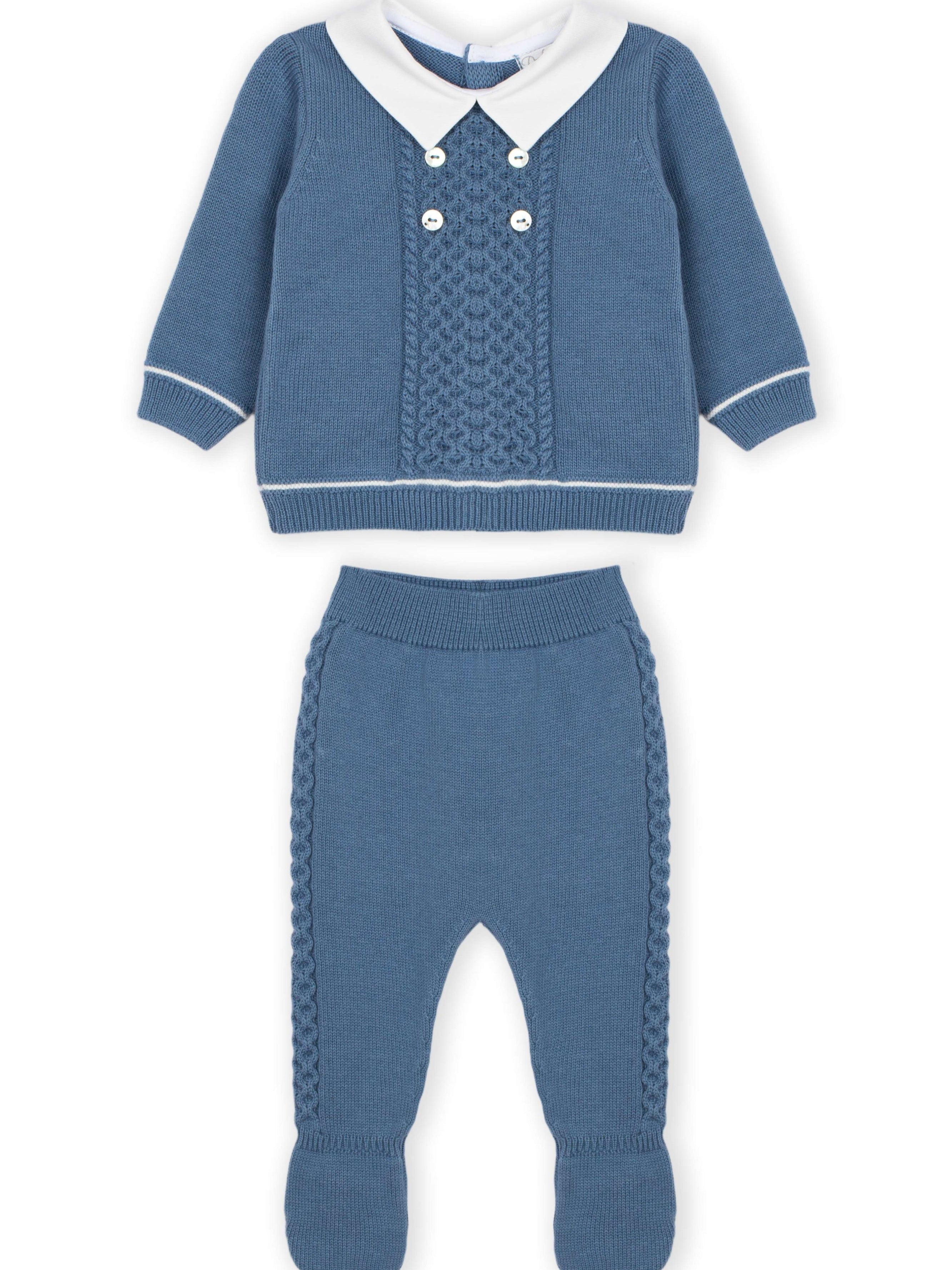 Light Blue Knitted Cable Collared Set