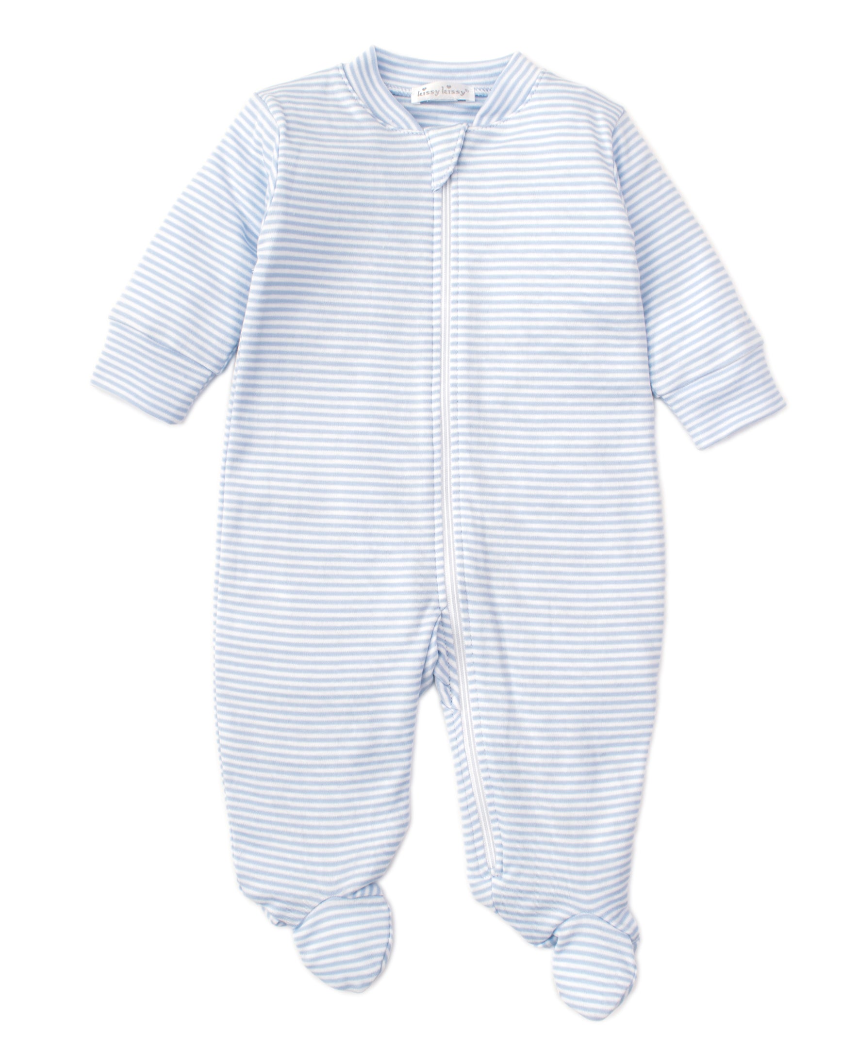 Light Blue Stripe Zip Footie