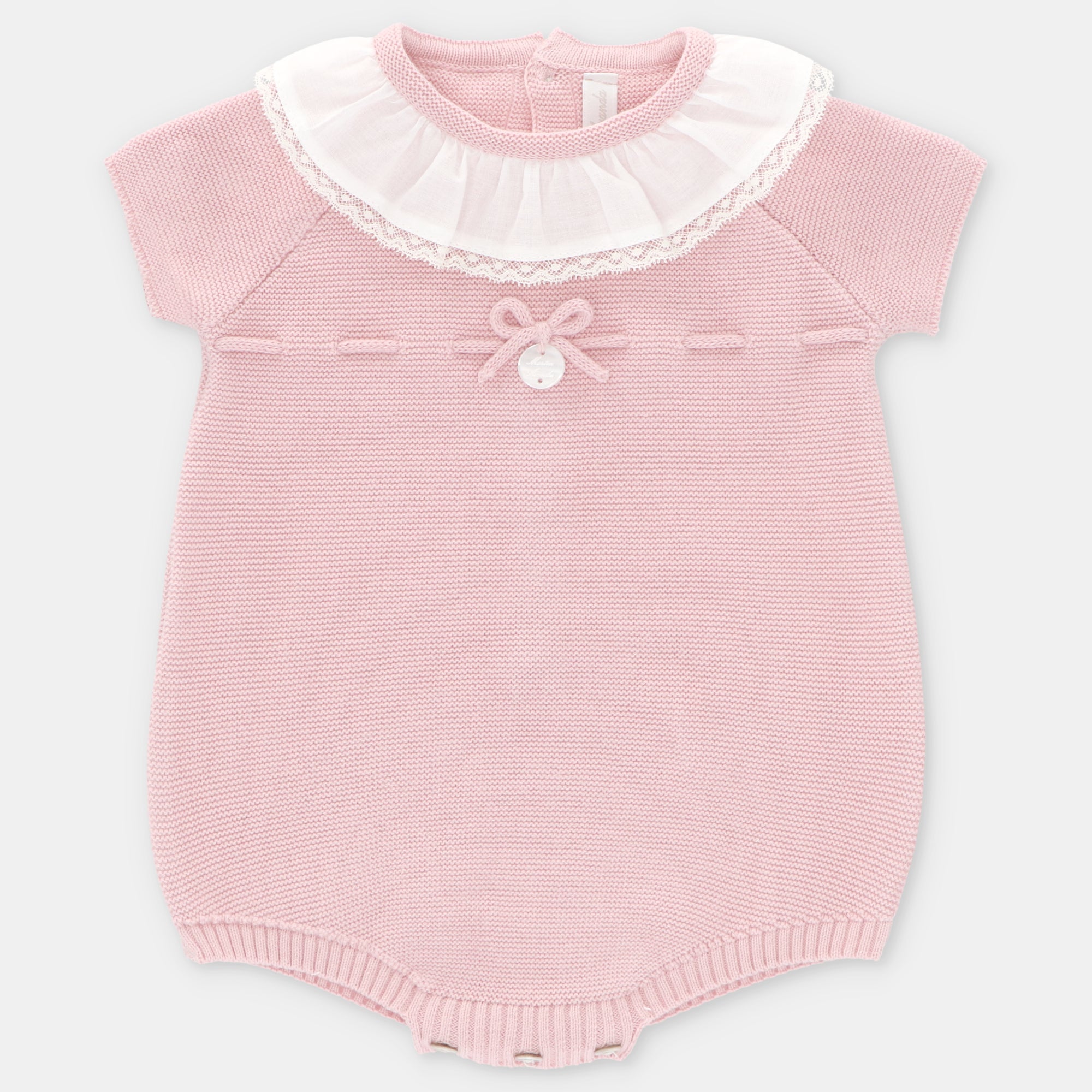 Rose Knitted Romper White Ruffle Collar