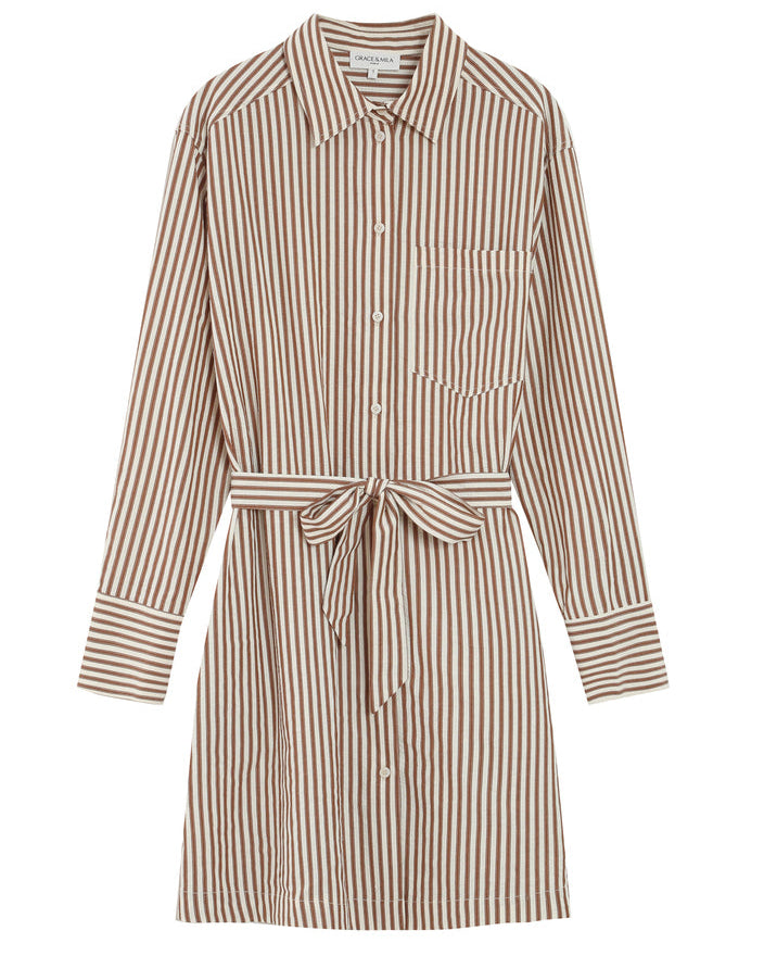 Visery Brown Stripe Mini shirt Dress