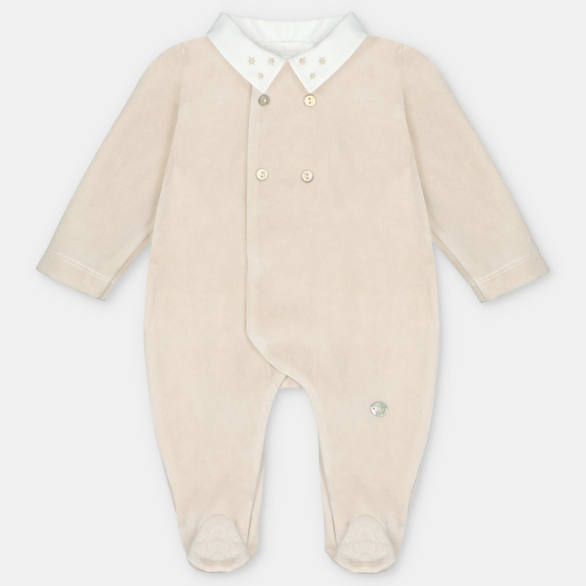 Beige Velour Footie Double Buttons