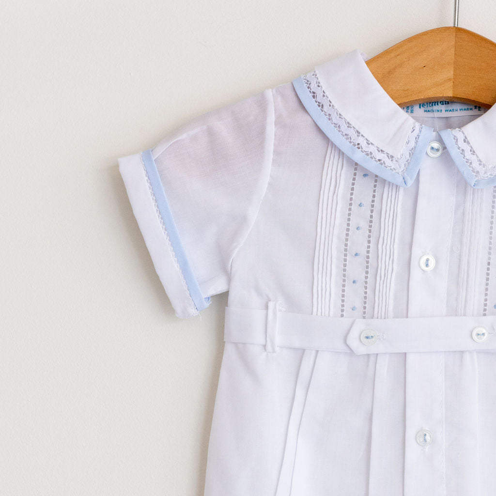 White with Blue Ric Rac Trim Romper