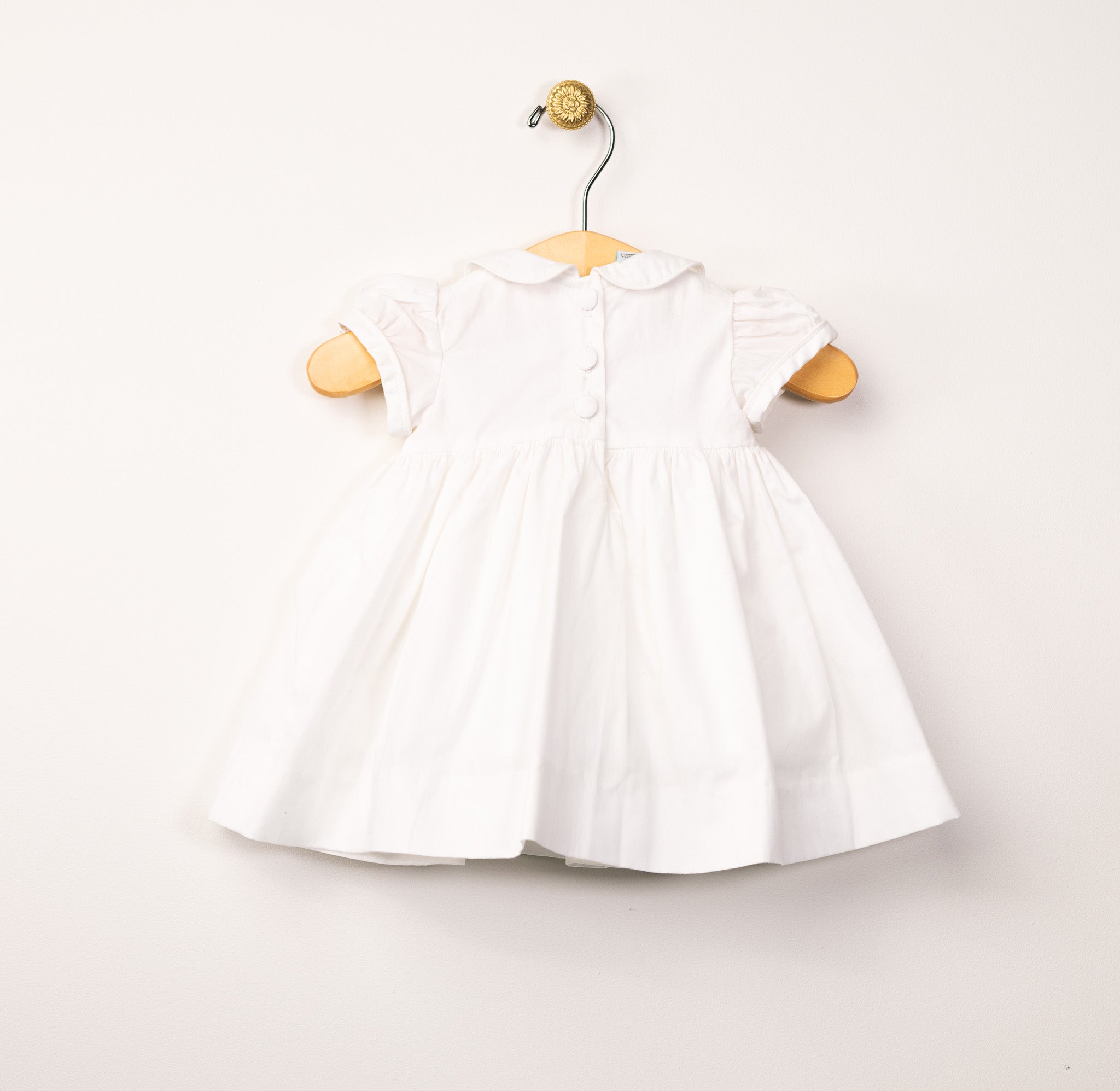 Girl's White Smocked Dress with Green leaf